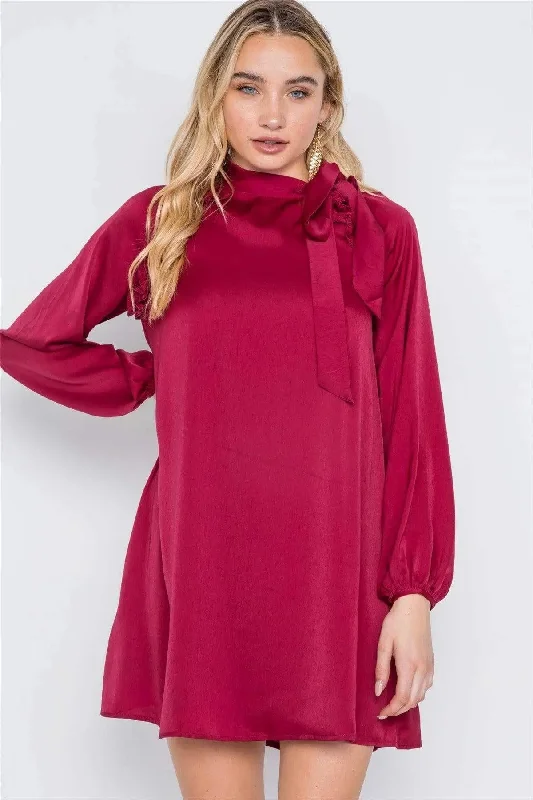 Satin Long Sleeve Side-tie Mini Dress Classic White Mini Dress