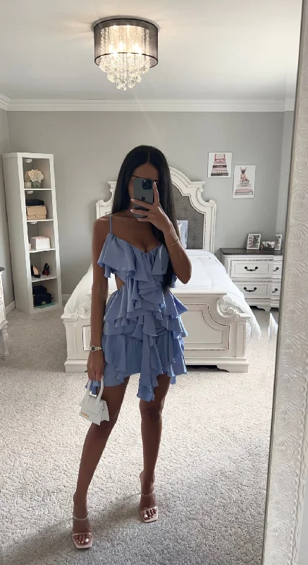 SATIN RUFFLE MINI DRESS Cozy Long Sleeve Mini Dress