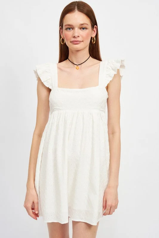 SQUARE NECK FLUTTED SLEEVE MINI DRESS Elegant Sequin Mini Dress