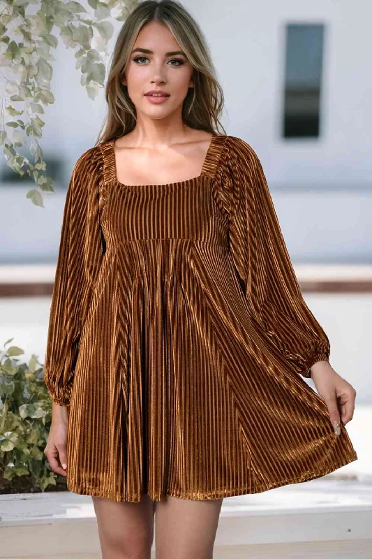 Square Neck Long Sleeve Mini Dress Comfortable Shift Mini Dress