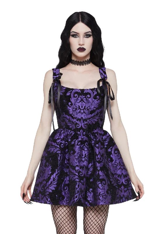 Sultry Sins Brocade Mini Dress - Purple Fashionable Boho-Chic Mini Dress