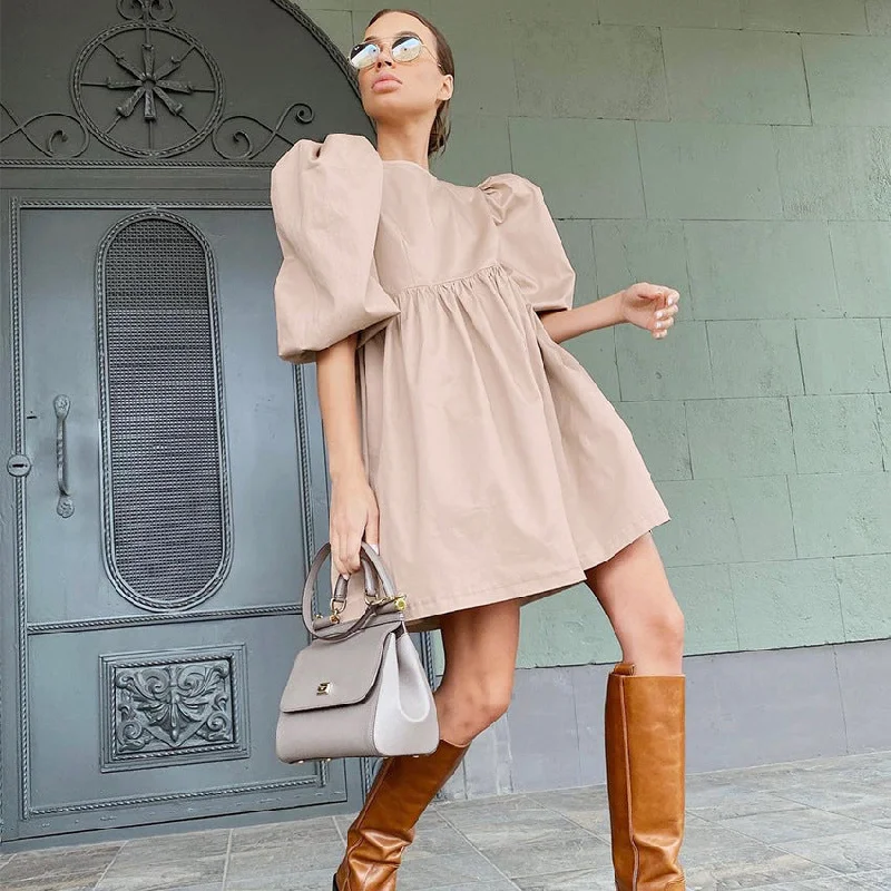 Summer Women Half Sleeves Cotton Mini Dresses Trendy Button-Detail Mini Dress