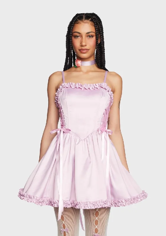 Takes The Cake Mini Dress - Light Purple Chic Puff Sleeve Mini Dress
