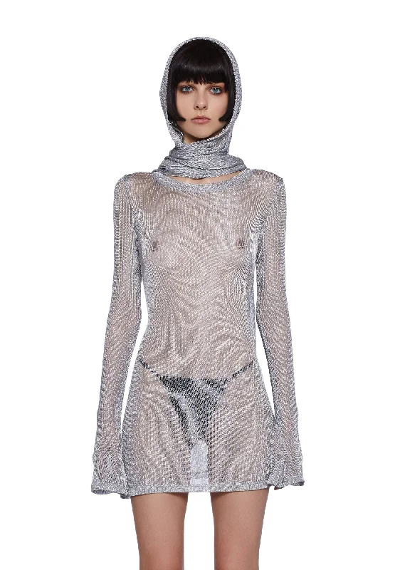 Tempo Metallic Knit Mini Dress Elegant Off-Shoulder Dress Mini
