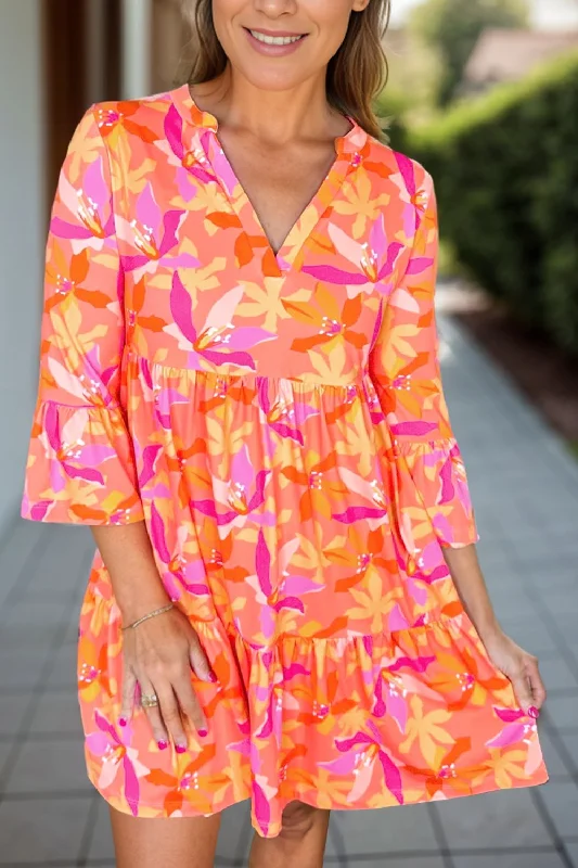 Blue Zone Planet |  Tiered Printed Notched Mini Dress Classic Casual Mini Dress