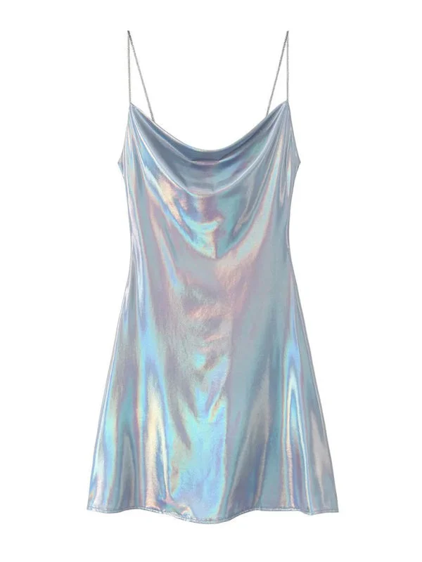 Blue Zone Planet |  Tina's Low-cut Backless Metallic Strappy Mini Dress Comfortable Off-Shoulder Mini Dress