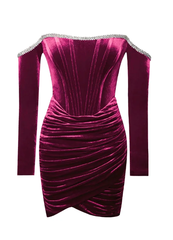 VELVET CRYSTAL MINI DRESS Fashionable Mini Dress with Slits