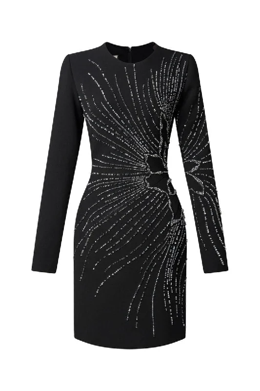 VINCENT EMBELLISHED SHIFT MINI DRESS Stylish Short-Sleeve Mini Dress