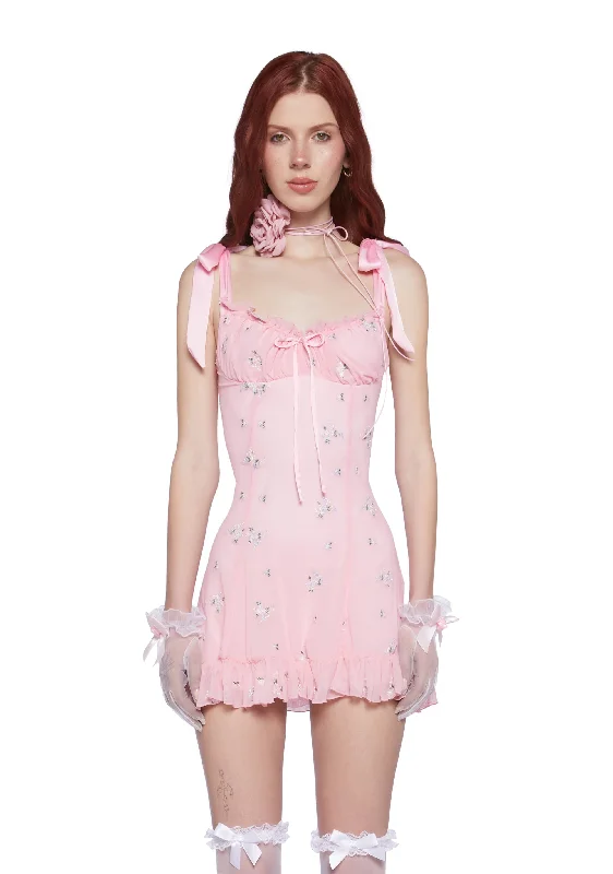 Wildflower Fables Mini Dress - Pink Elegant Off-Shoulder Dress Mini