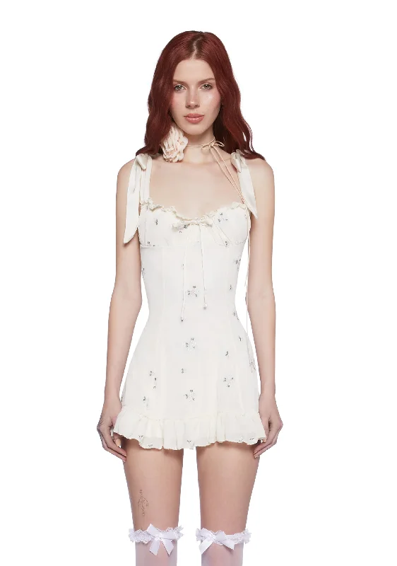 Wildflower Fables Mini Dress - Ivory Fashionable Mini Dress with Pockets
