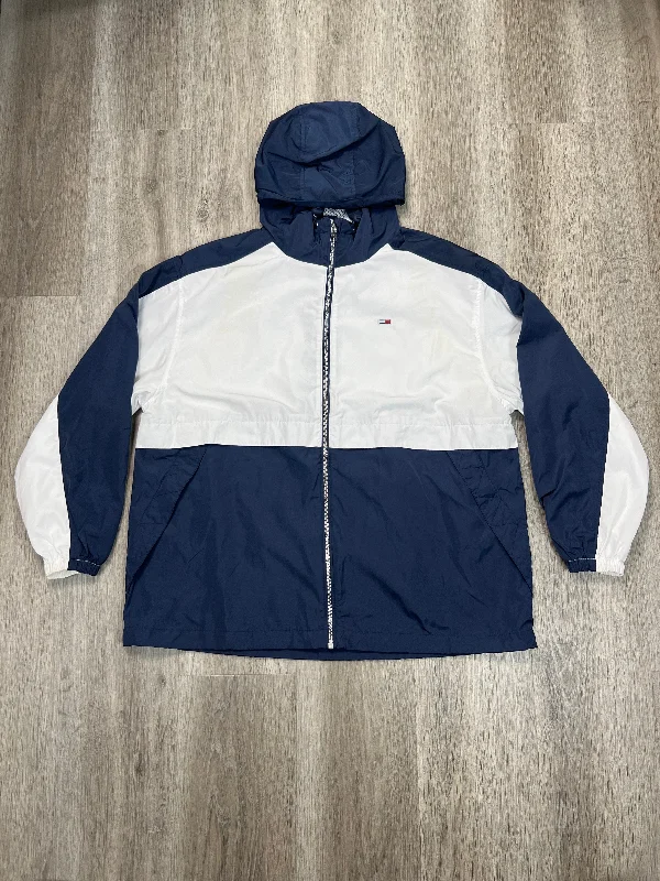 Athletic Jacket By Tommy Hilfiger In Blue & White, Size: S Zip Front Button Front Snap Front Athletic Jacket By Tommy Hilfiger In Blue & White, Size: S Zip Front Button Front Snap Front