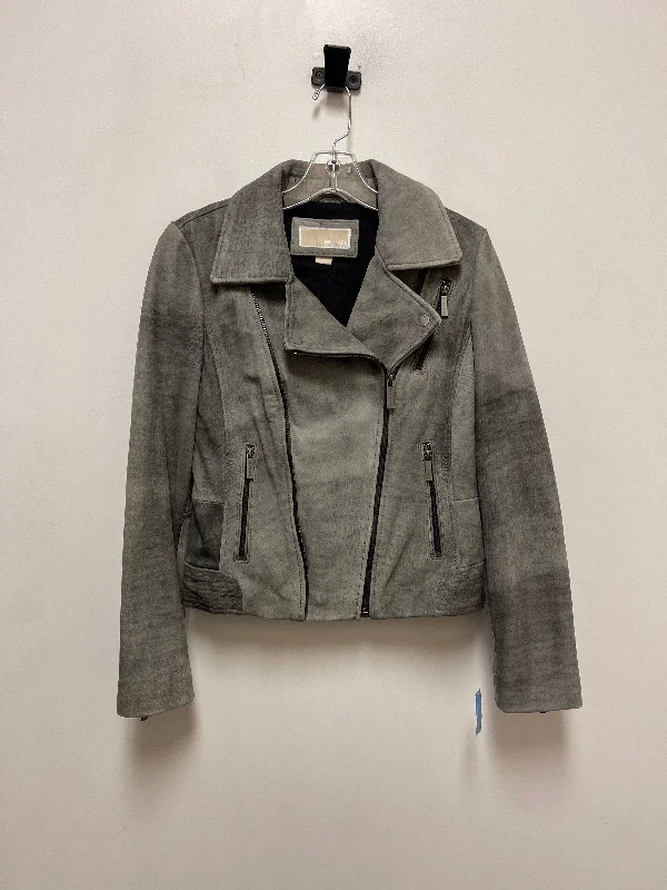 Jacket Moto By Michael By Michael Kors In Grey, Size: M Zip Front Button Front Snap Front Jacket Moto By Michael By Michael Kors In Grey, Size: M Zip Front Button Front Snap Front