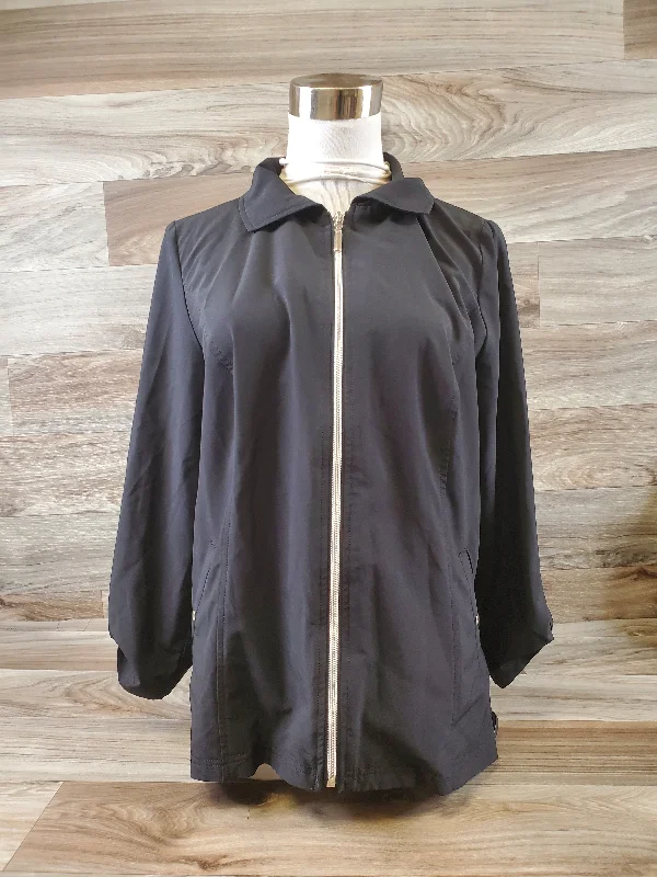Jacket Windbreaker By Chicos In Black, Size: S Boat Neck Shawl Collar Notched Collar Jacket Windbreaker By Chicos In Black, Size: S Boat Neck Shawl Collar Notched Collar