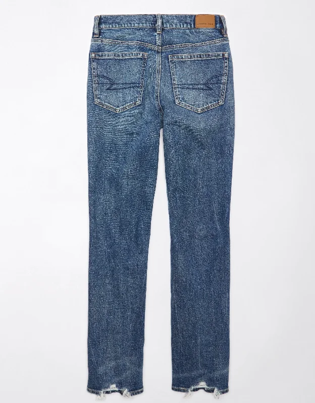 AE Stretch Super High-Waisted Ripped Straight Jean Stylish Stone-Wash Denim Jeans