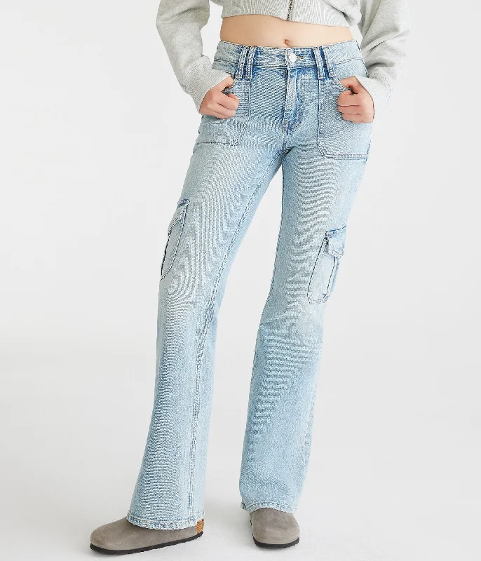 Aeropostale Flare Mid-Rise Cargo Jean Comfortable Stretch Denim Jeans