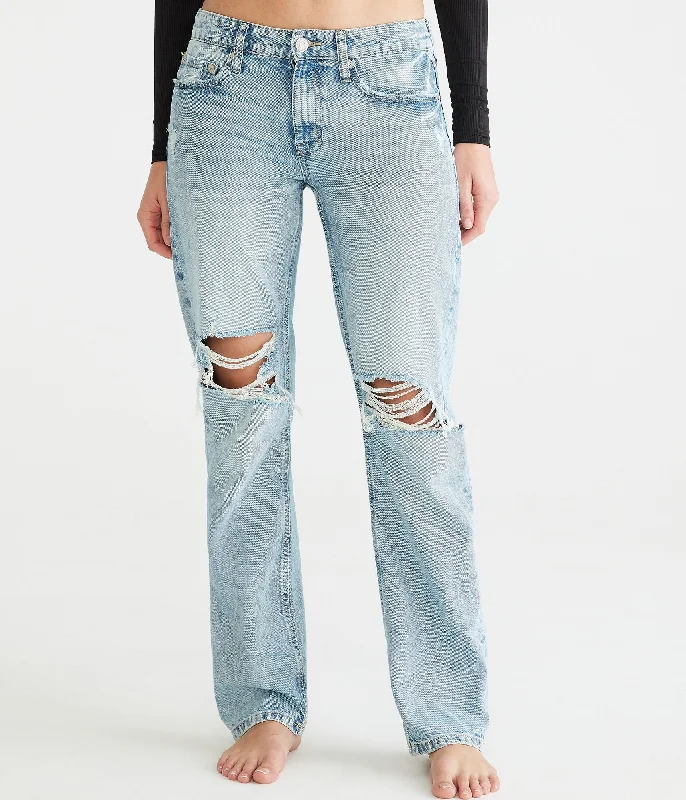 Aeropostale Knd Low-Rise Baggy Jean Casual Bootcut Ripped Jeans