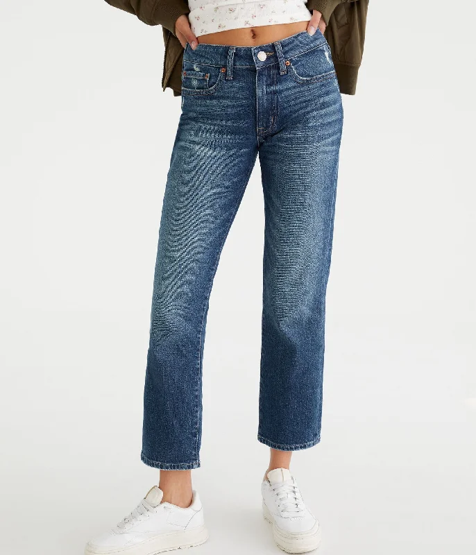 Aeropostale Mid-Rise Straight Ankle Jean Stylish High-Rise Mom Jeans