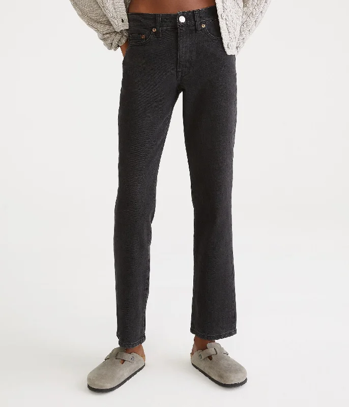 Aeropostale Mid-Rise Straight Ankle Jean Fashionable Button-Front Jeans