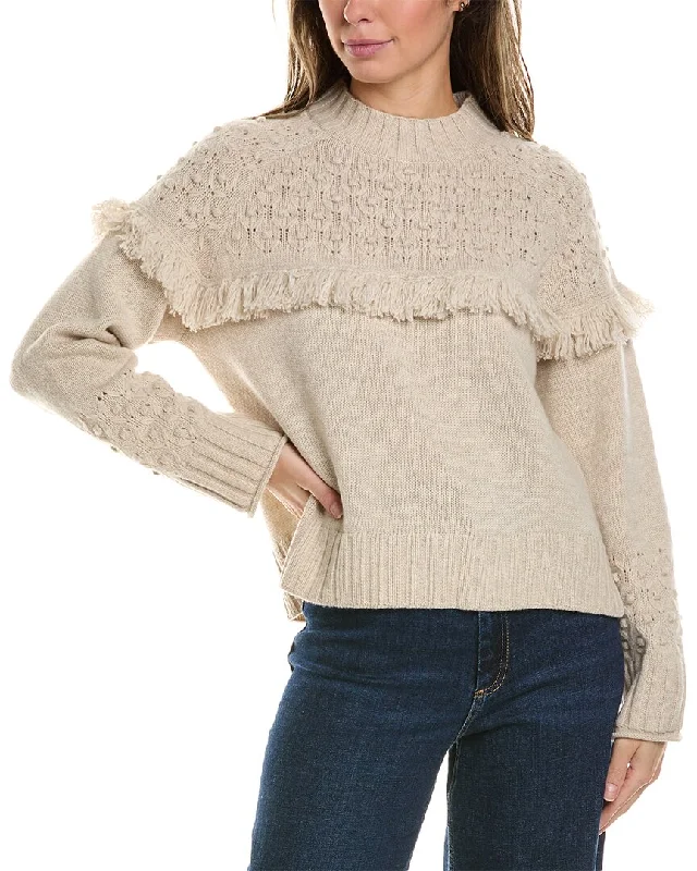 Alashan Cashmere Rosebud Fairisle Fringe Wool Sweater Real Fur Shearling Chenille