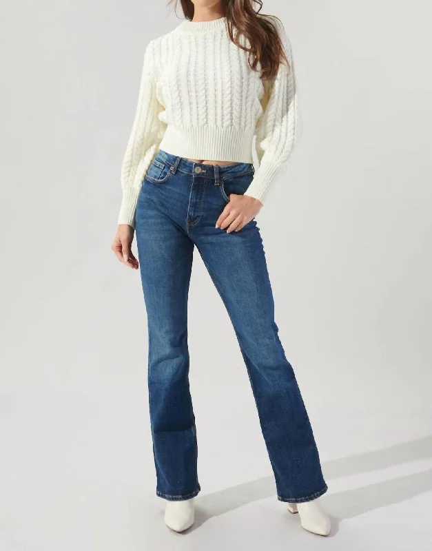 Ashtyn Cable Knit Balloon Sleeve Sweater In White Thin Thick Dense