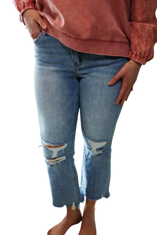 Audrey High Rise Crop Flare Denim Jeans In Light Wash Elegant Skinny Leg Jeans