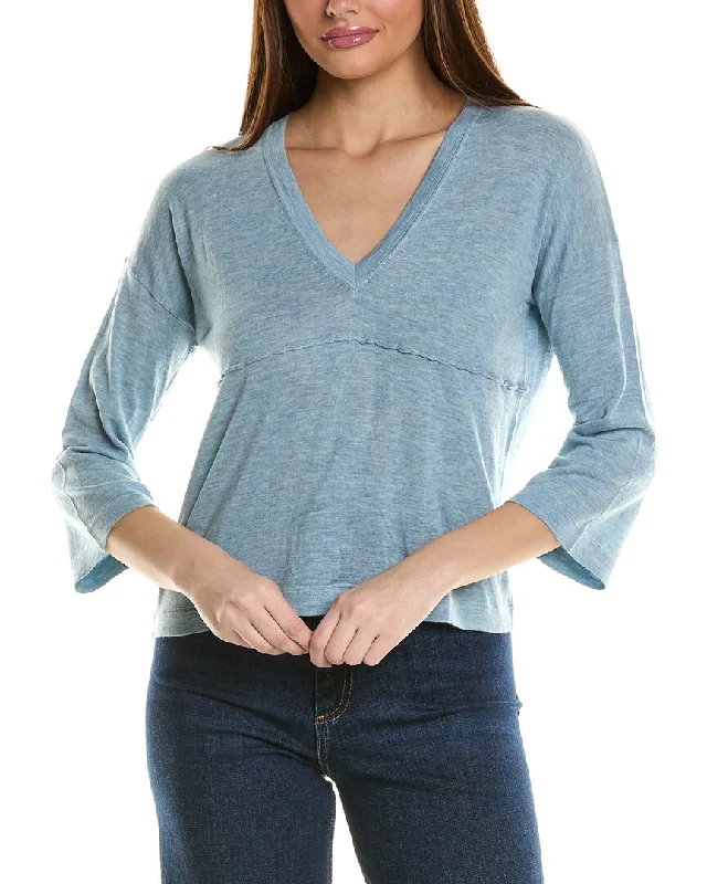 Autumn Cashmere Bell Sleeve Cashmere Sweater Mesh Sweater Canvas Denim