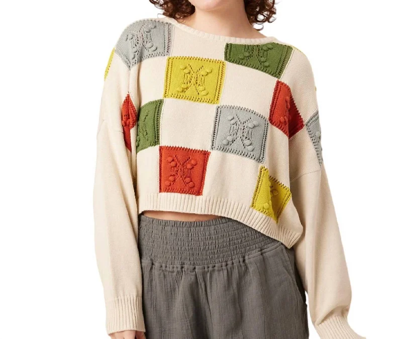 Bev Sweater In Bright Checker Plaid Sweater Polka Dot Checkered