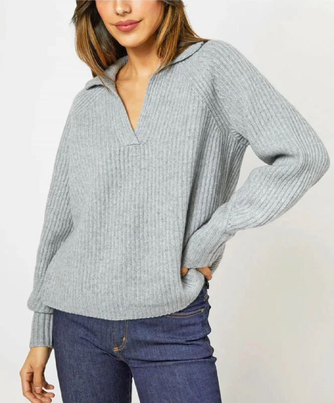 Blaire Jonny Collar Shaker Sweater In Grey Handmade Hand-knitted Hand-woven
