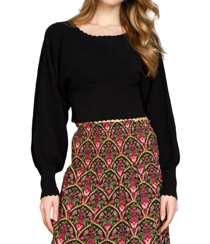 Cleo Rib Knit Sweater In Black Striped Floral Plaid