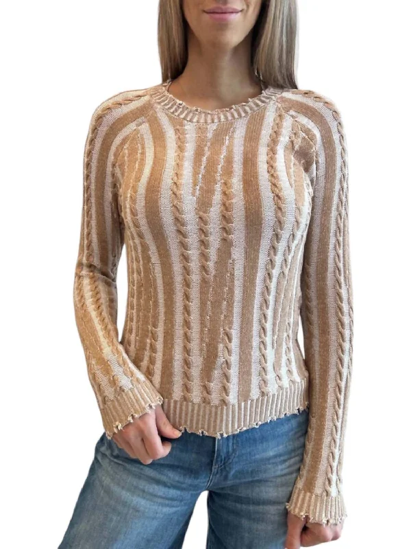 Cotton Plaited Cable Sweater In White/camel Wool Sweater Cotton Sweater Cashmere Sweater