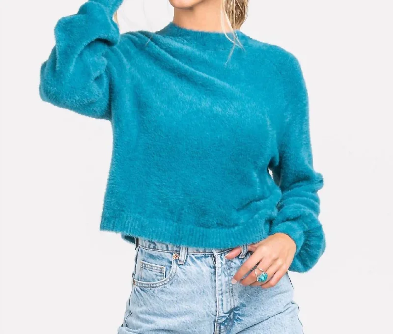 Cropped Feather Knit Sweater In Dragon Fly Herringbone Houndstooth Plaid