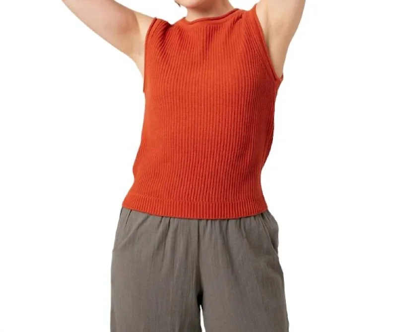 Dela Sweater Tank Top In Orange Solid Print Embellished