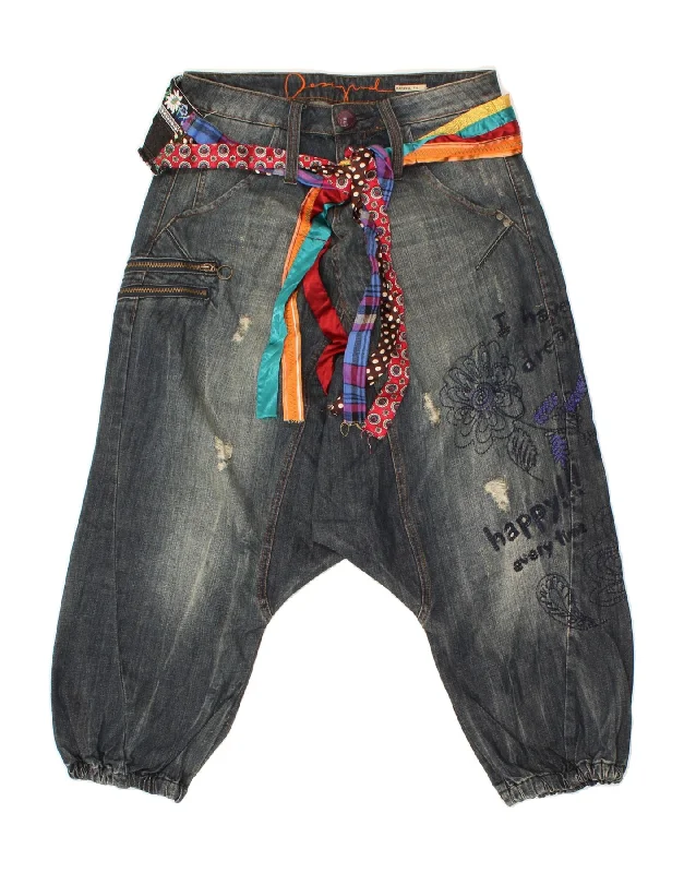 DESIGUAL Womens Sarwell Fit Graphic Harem Drop Crotch Jeans W30 L19 Blue Elegant High-Waisted Flared Jeans DESIGUAL Womens Sarwell Fit Graphic Harem Drop Crotch Jeans W30 L19 Blue Elegant High-Waisted Flared Jeans