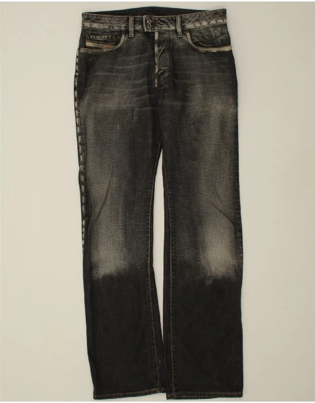 DIESEL Womens Straight Jeans W31 L35  Navy Blue Cotton Fashionable Frayed Hem Denim