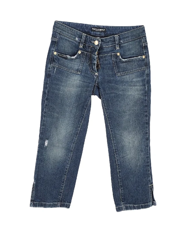 Dolce & Gabbana Cropped Denim Jeans in Blue Cotton Elegant Tapered Leg Denim