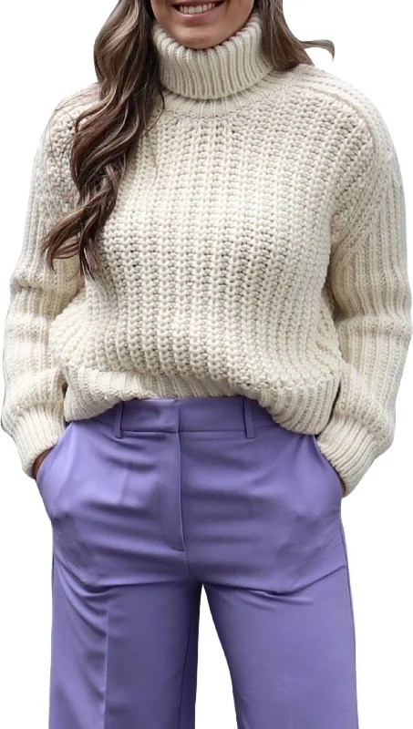 Ellen Turtleneck Sweater In Off White Oversized Loose Flowy