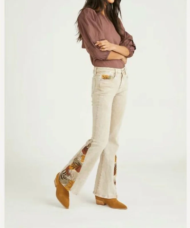 Farrah Flare Jeans In Tan Surreal Comfortable Mid-Rise Jeans