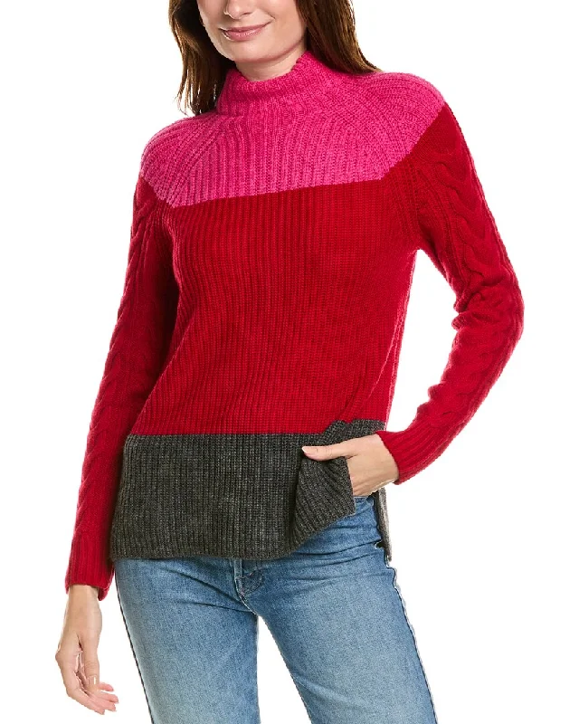 Forte Cashmere Colorblocked Funnel Neck Wool & Cashmere-Blend Sweater Open Front Closed Front Wrap Front Forte Cashmere Colorblocked Funnel Neck Wool & Cashmere-Blend Sweater Open Front Closed Front Wrap Front