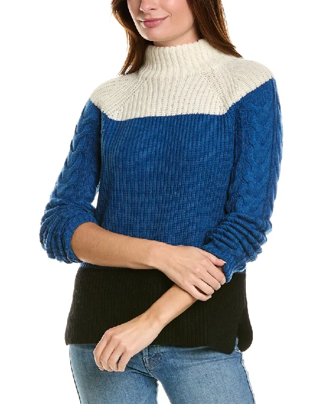 Forte Cashmere Colorblocked Funnel Neck Wool & Cashmere-Blend Sweater Stylish Fashionable Trendy