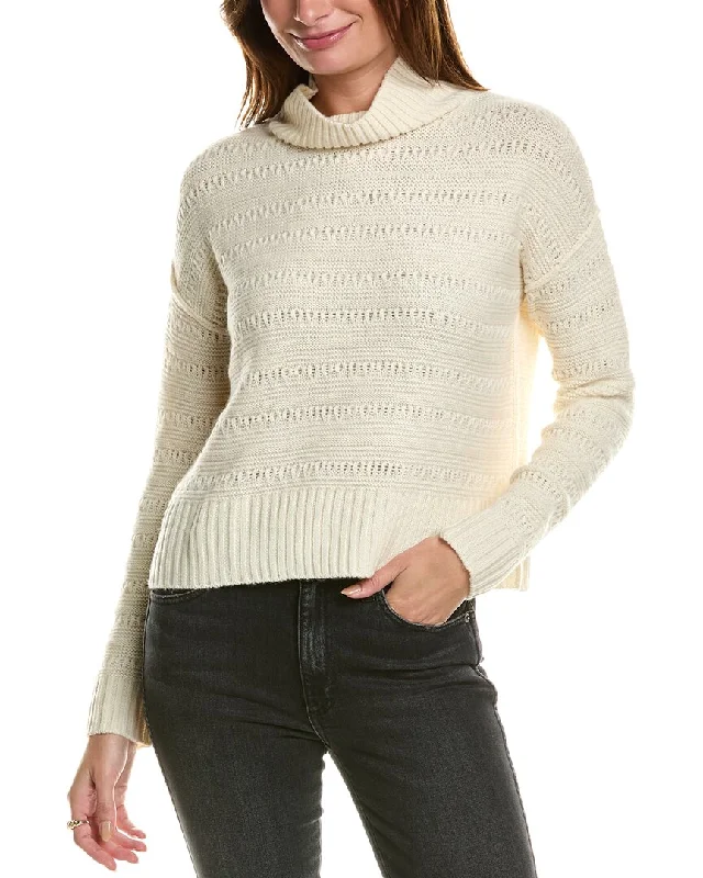 Forte Cashmere Crop Textured Mock Neck Wool & Cashmere-Blend Sweater Chenille Blend Fleece Blend Nylon Blend
