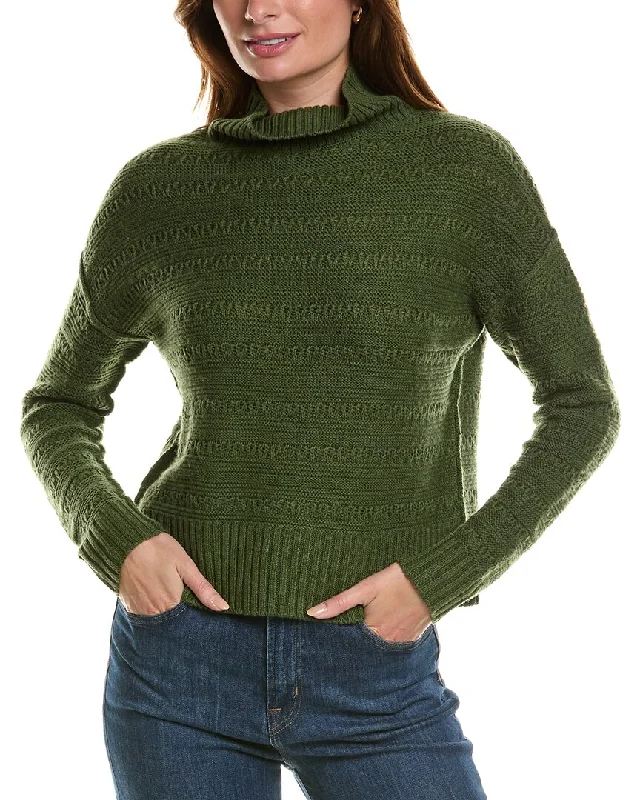 Forte Cashmere Crop Textured Mock Neck Wool & Cashmere-Blend Sweater Soft Cozy Warm