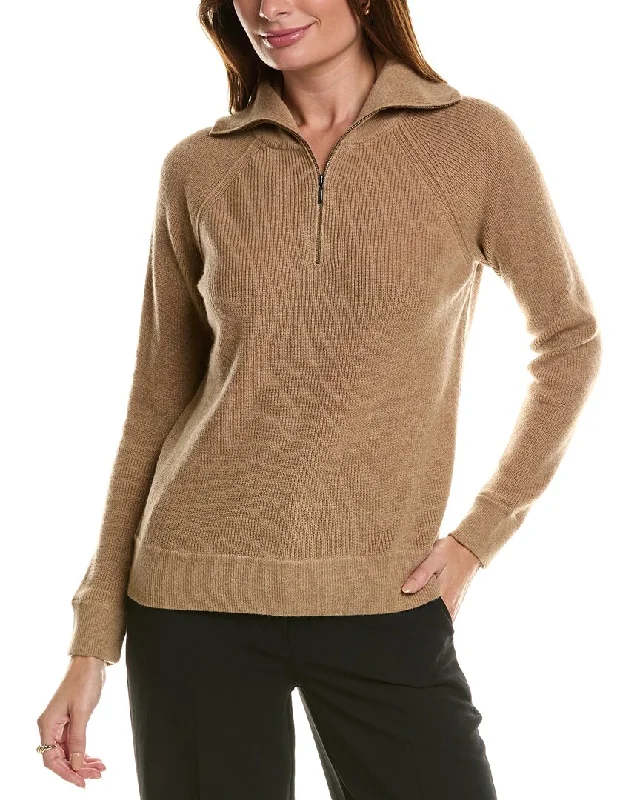 Forte Cashmere Rib Mock Neck Wool & Cashmere-Blend 1/2-Zip Sweater Oversized Loose Flowy Forte Cashmere Rib Mock Neck Wool & Cashmere-Blend 1/2-Zip Sweater Oversized Loose Flowy
