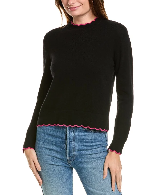 Forte Cashmere Scallop Edge Boxy Cashmere Sweater Toggled Drawstring Belted