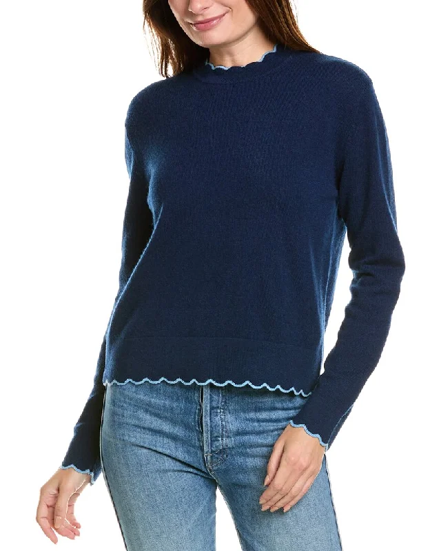 Forte Cashmere Scallop Edge Boxy Cashmere Sweater Sequined Glittery Shiny