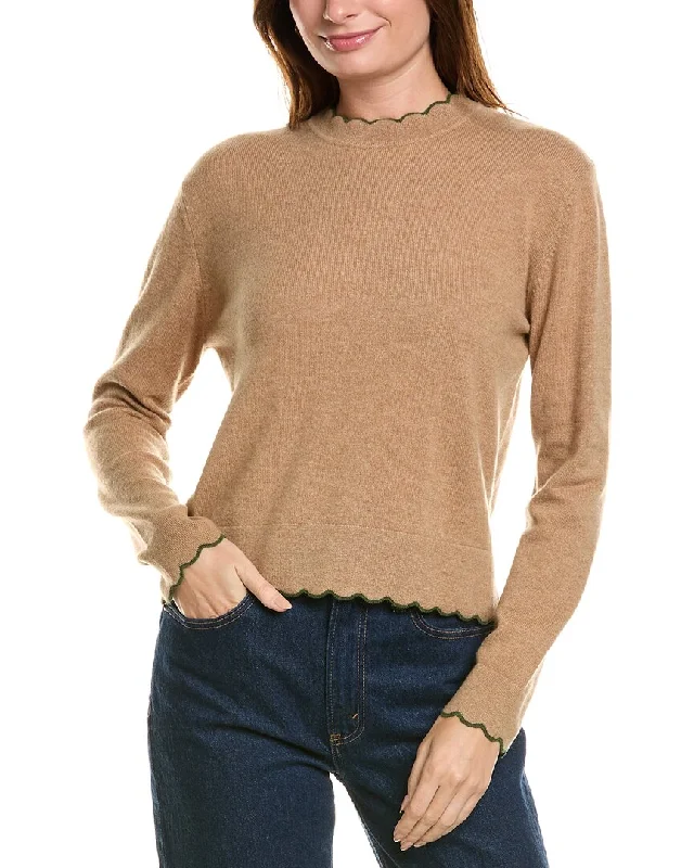 Forte Cashmere Scallop Edge Boxy Cashmere Sweater Tailored Straight A-Line