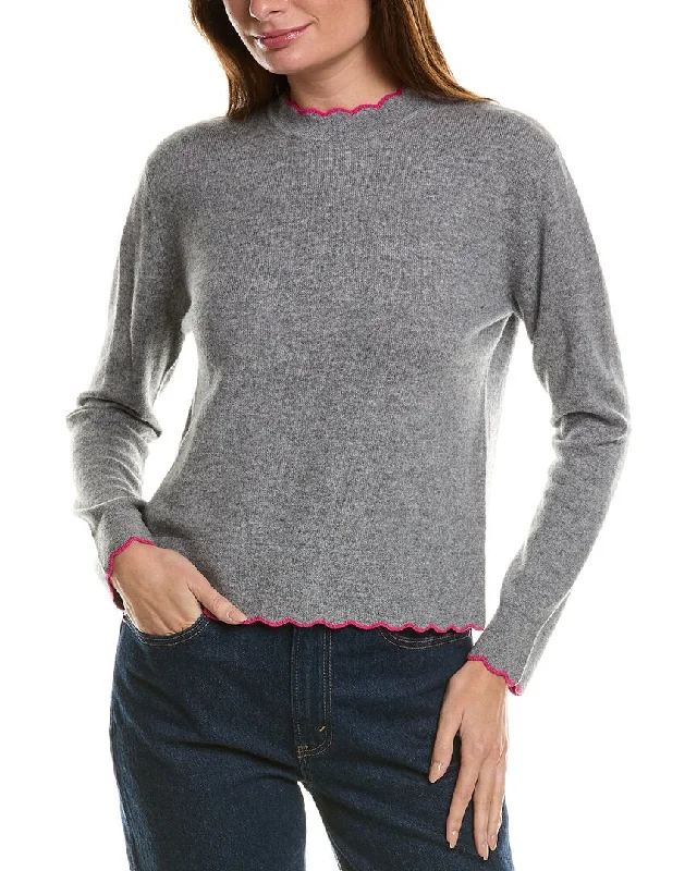Forte Cashmere Scallop Edge Boxy Cashmere Sweater Transparent Opaque Sheer