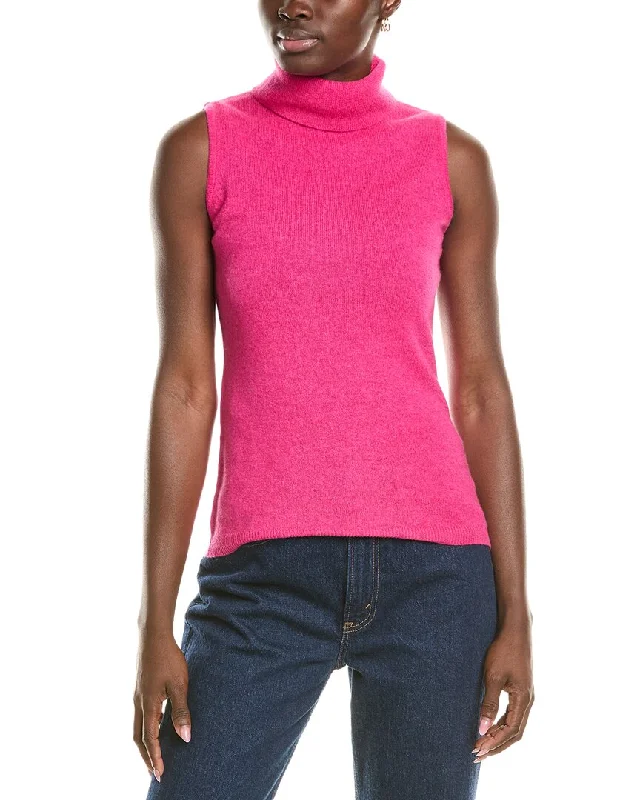 Forte Cashmere Sleeveless Turtleneck Cashmere Sweater Houndstooth Herringbone Solid