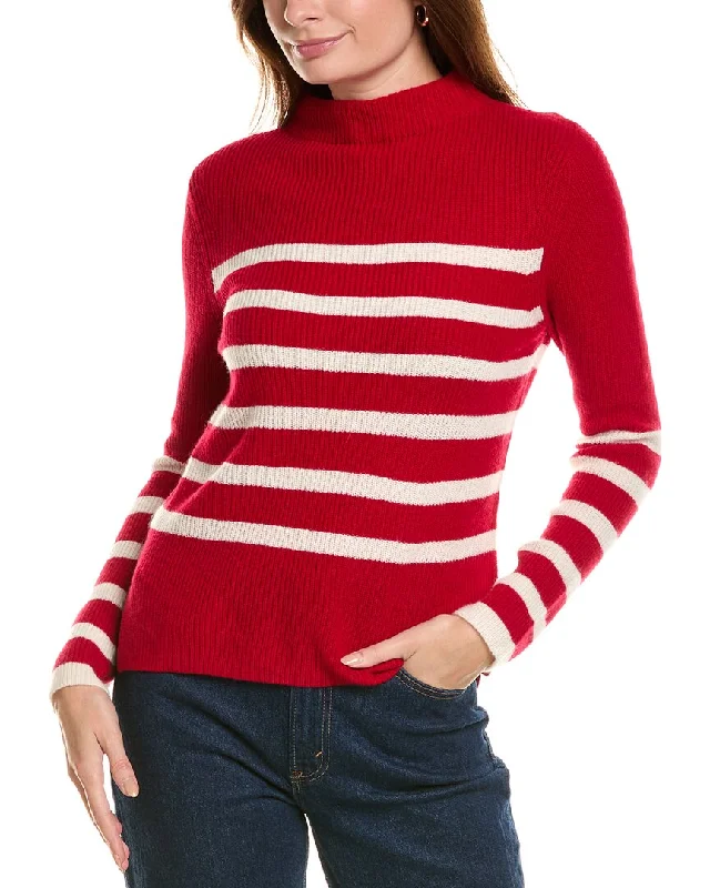 Forte Cashmere Stripe Funnel Neck Cashmere Sweater Neon Metallic Matte