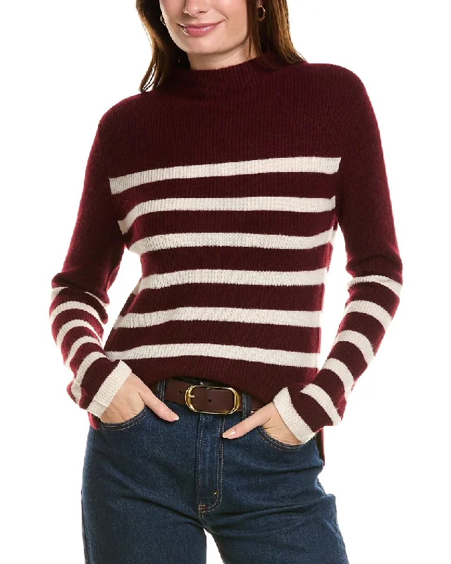 Forte Cashmere Stripe Funnel Neck Cashmere Sweater Fitted Slim Tailored