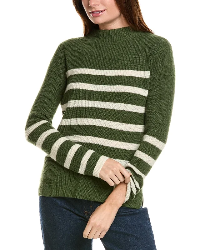 Forte Cashmere Stripe Funnel Neck Cashmere Sweater Tailored Straight A-Line